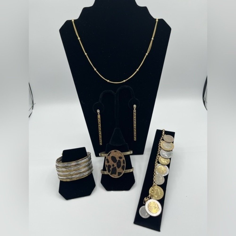 Bundle‎ of ladies jewelry. Gold,silver toned and animal print.